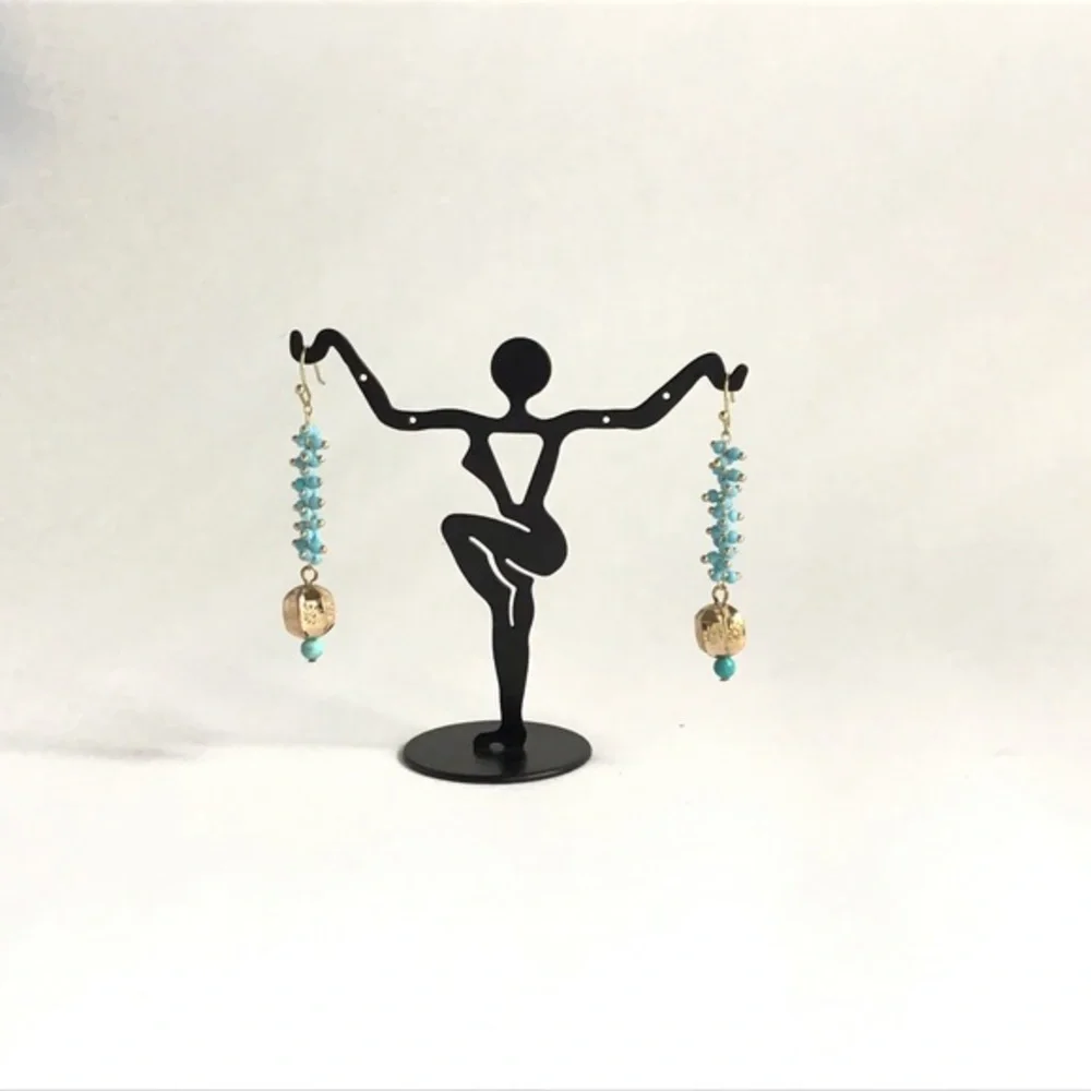 Turquoise & Gold Beaded Drop Earrings - Picture 3 of 3